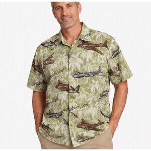 Kalaheo Hawaiian Shirt Mens XL Military Airplane Palm Made Hawaii